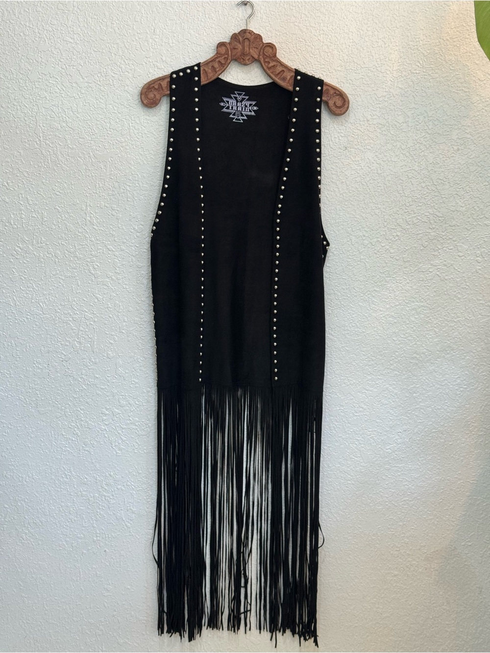 Crazy Train Black Studded Fringe Duster Vest